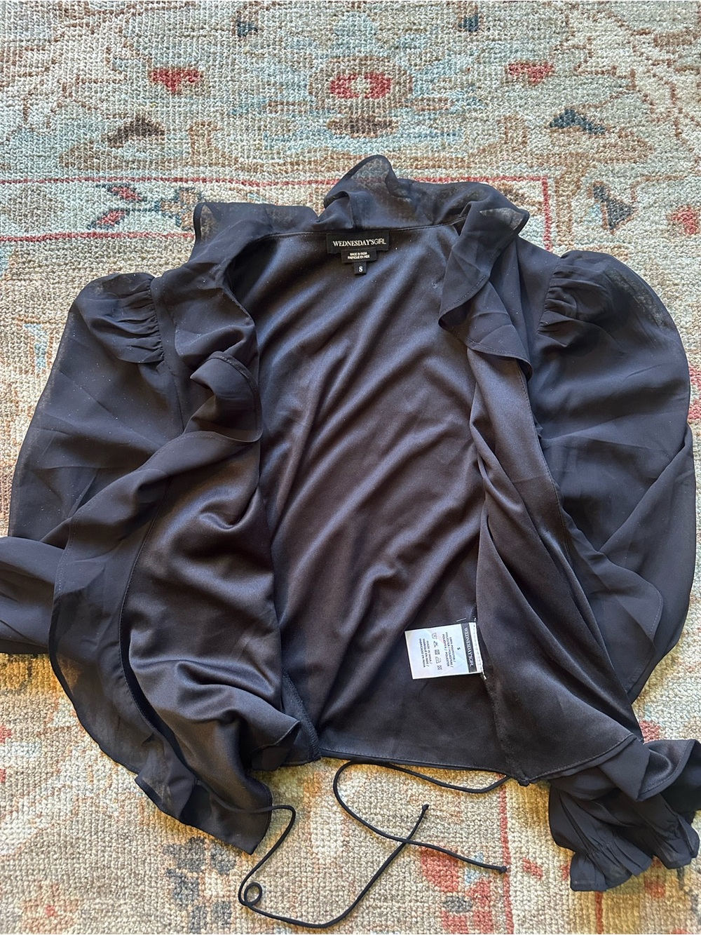 ASOS Black Ruffle V-Neck Blouse - Picture 2 of 3
